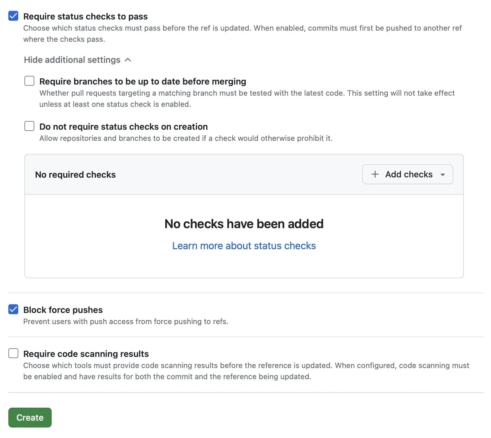 Github new branch ruleset screen